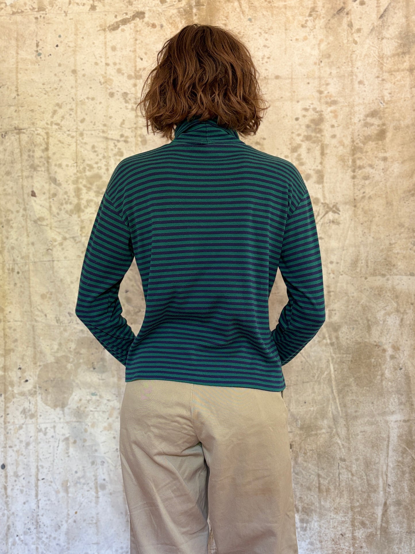 90s Blue And Green Striped Turtleneck