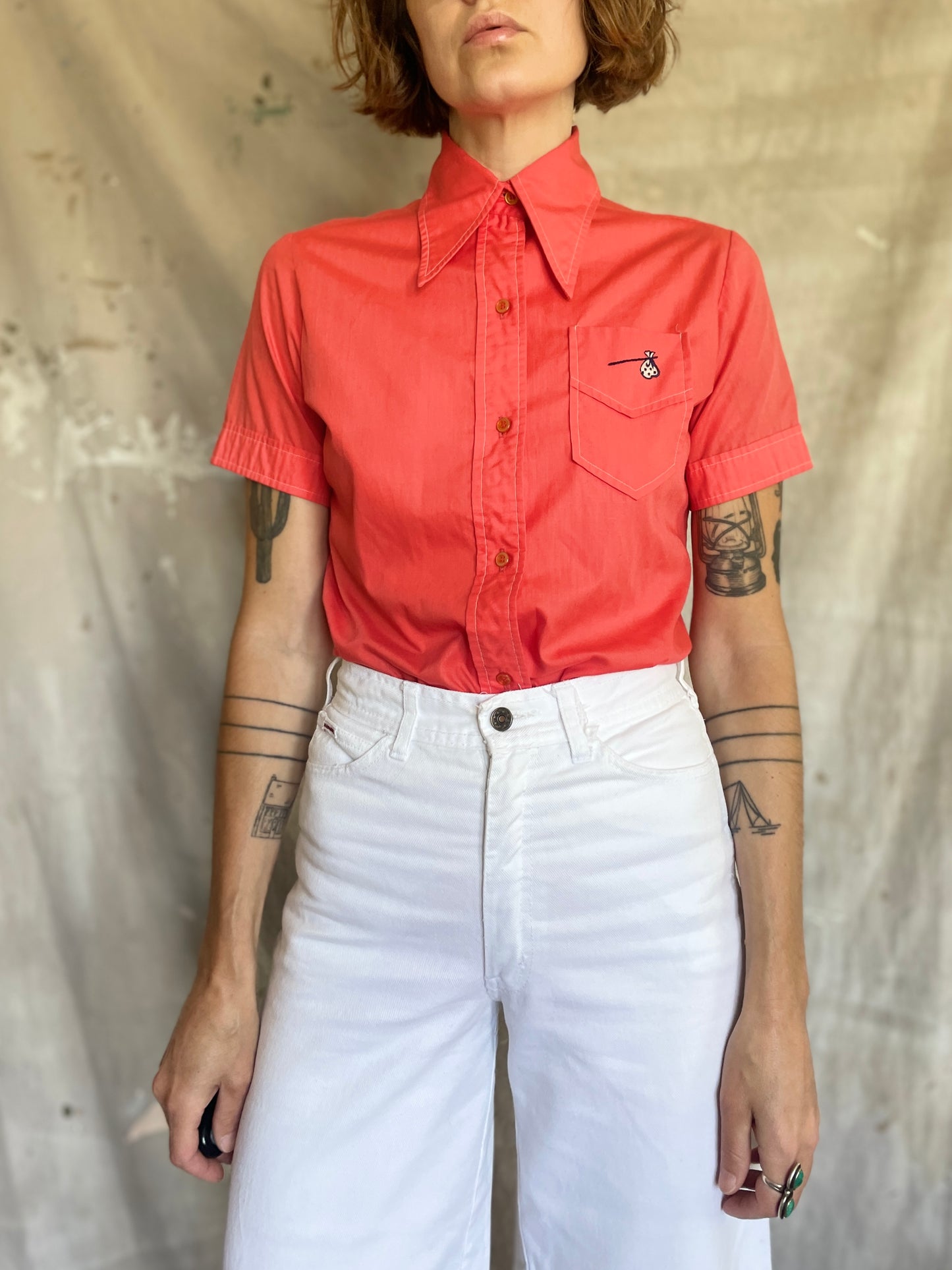 70s Coral Button Down Shirt