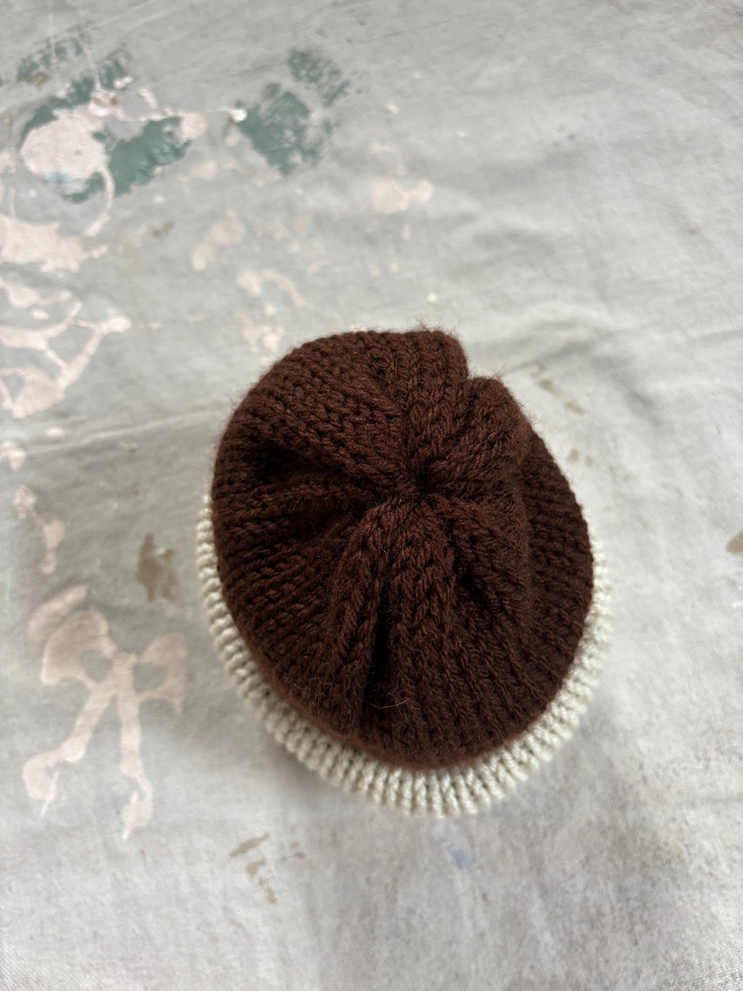 90s Hand Knit Reversible Chocolate Brown And Ecru Beanie