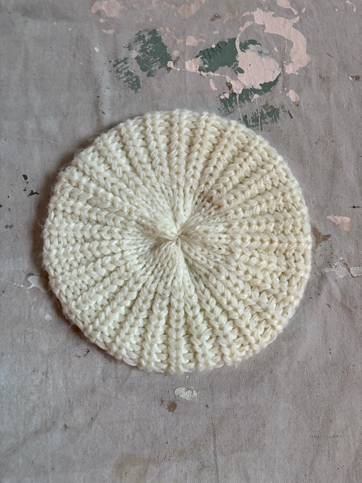 Vintage Ecru Knit Beret