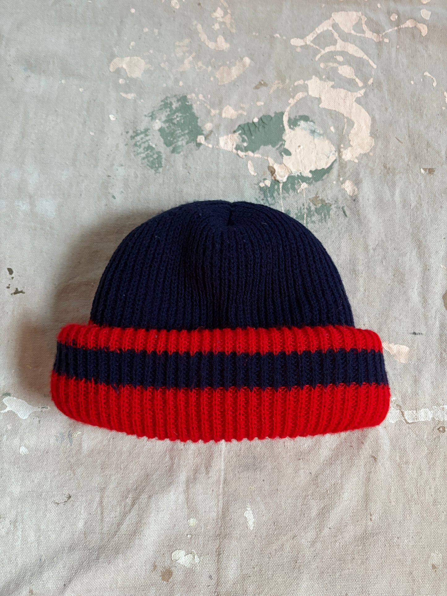 80s Navy Blue With Red Stripe Beanie