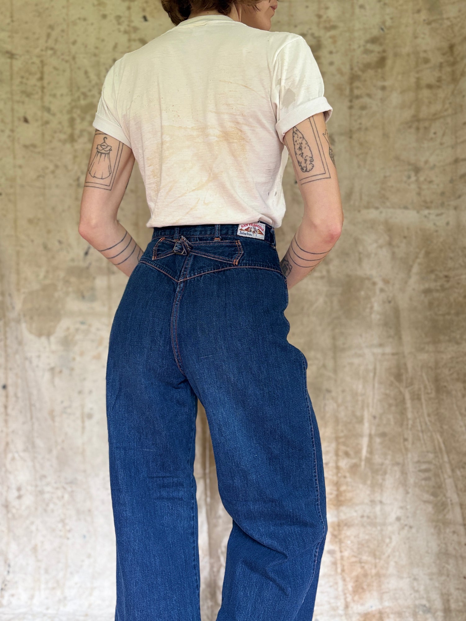 70s San Francisco Riding Gear Wide Leg Buckle Back Jeans – Double Barrel Dry Goods