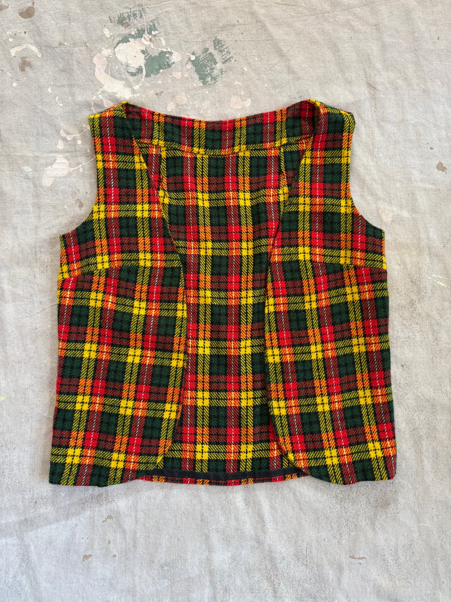 Vintage 70s/80s Handmade Plaid Vest Wide Leg Pants Set