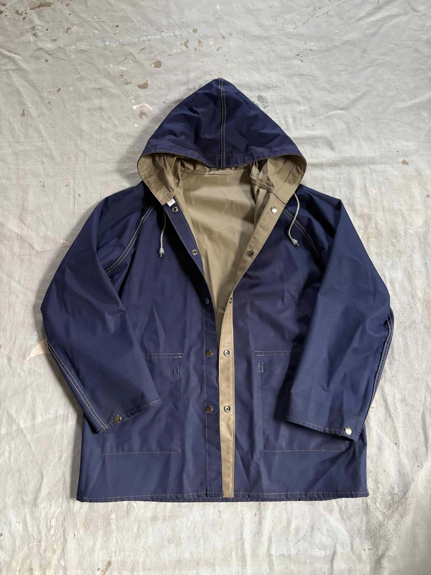 80s Tan Navy Blue Reversible Raincoat