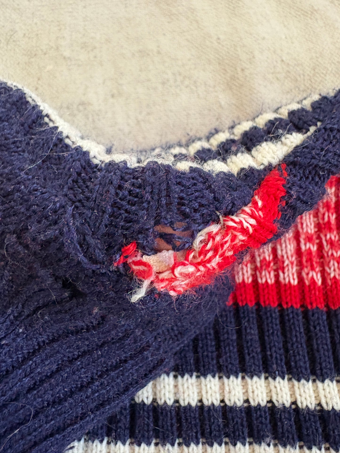 Vintage 70s Red White And Blue Space Dyed Knit Turtleneck