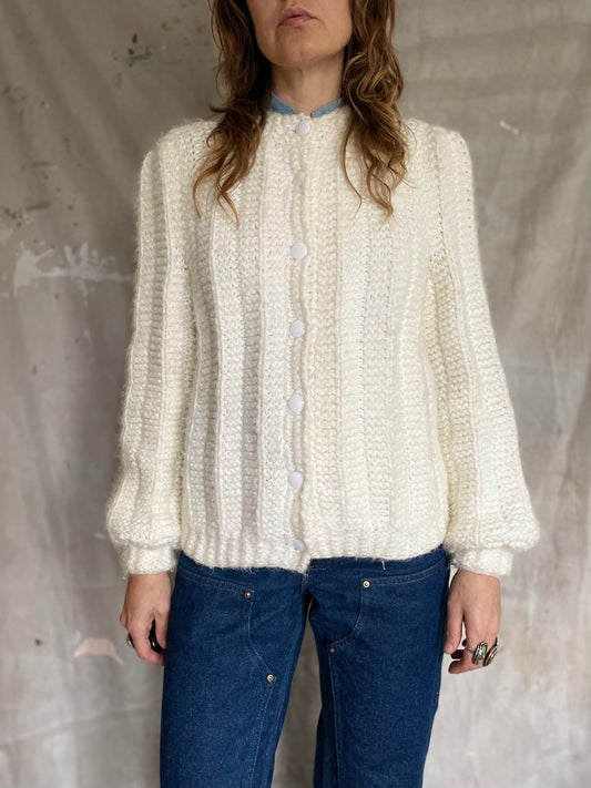 80s Ivory Chunky Knit Cardigan Sweater