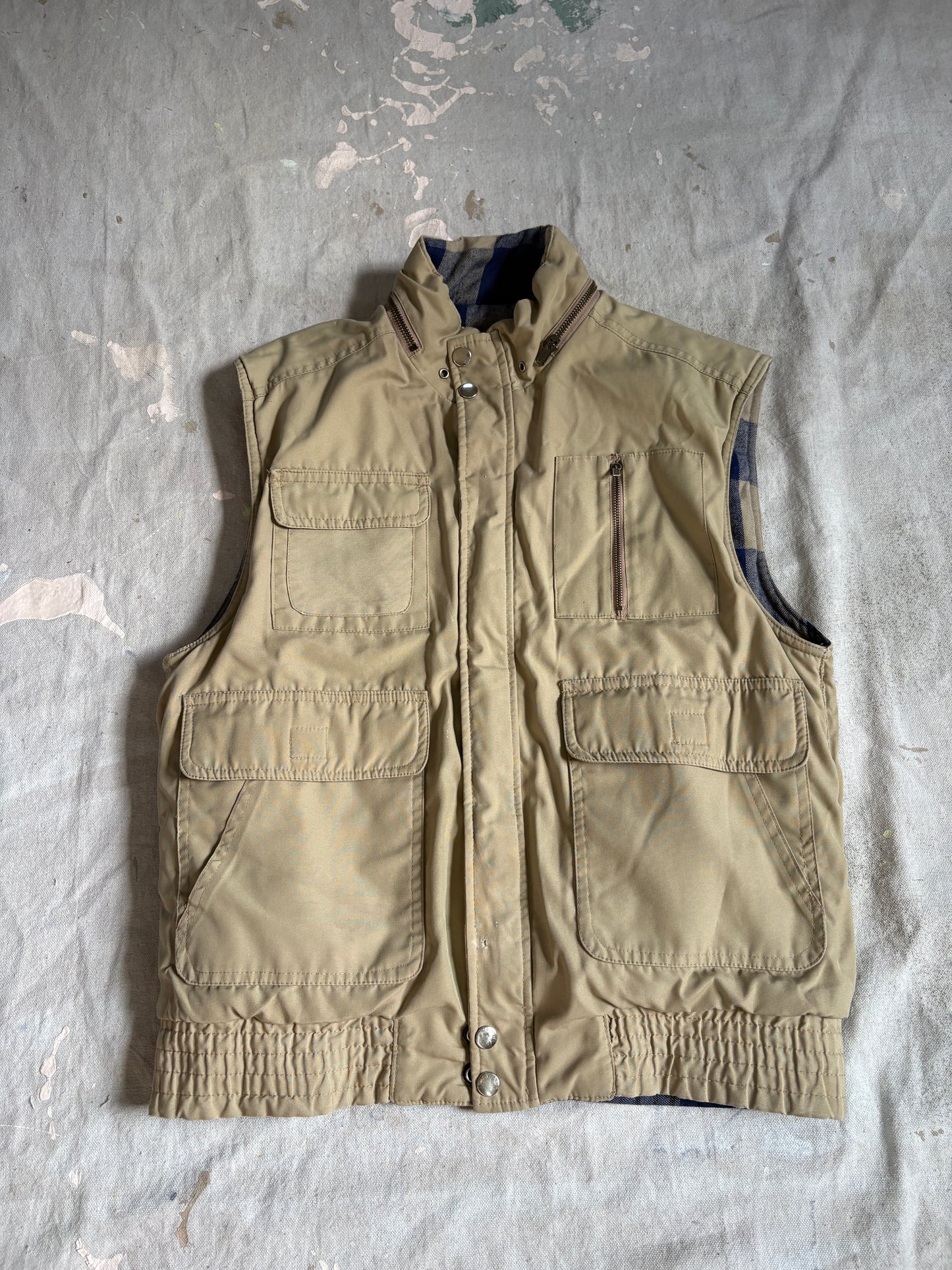 80s Reversible Gingham Blue Tan Vest