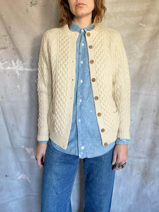 70s Irish Knit Fisherman Sweater Cardigan