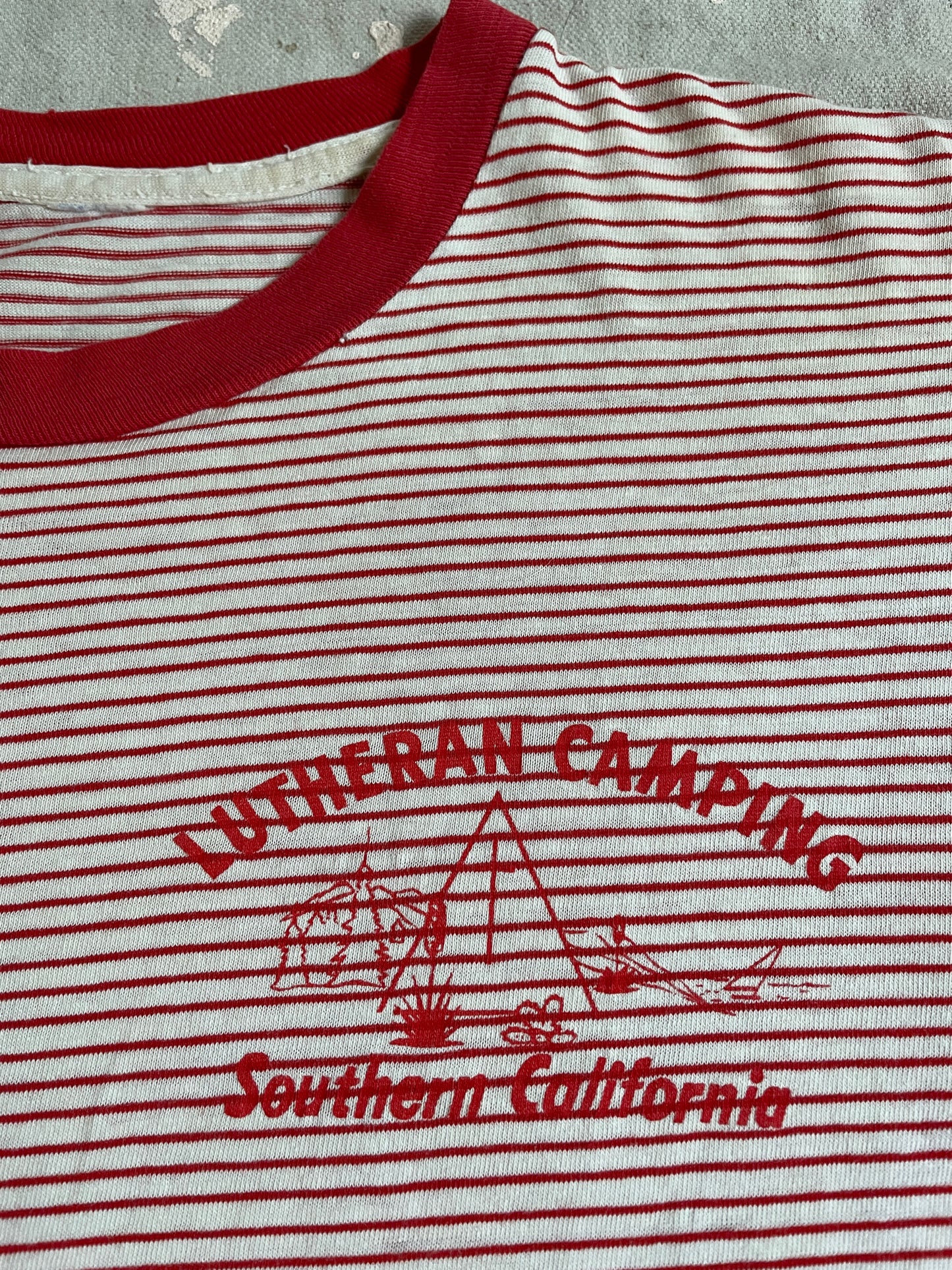 70s Lutheran Camping Micro Stripe Tee