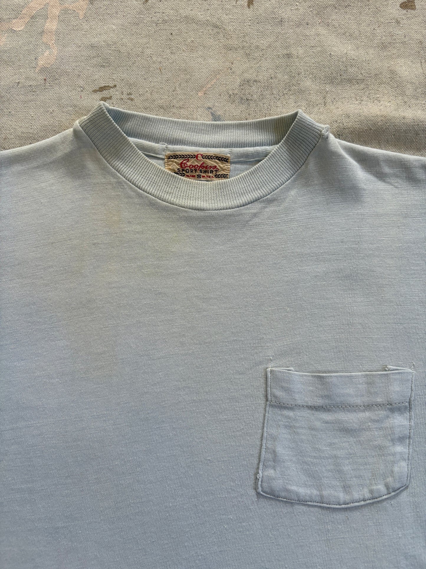 Vintage 50s Pale Blue Blank Pocket Tee