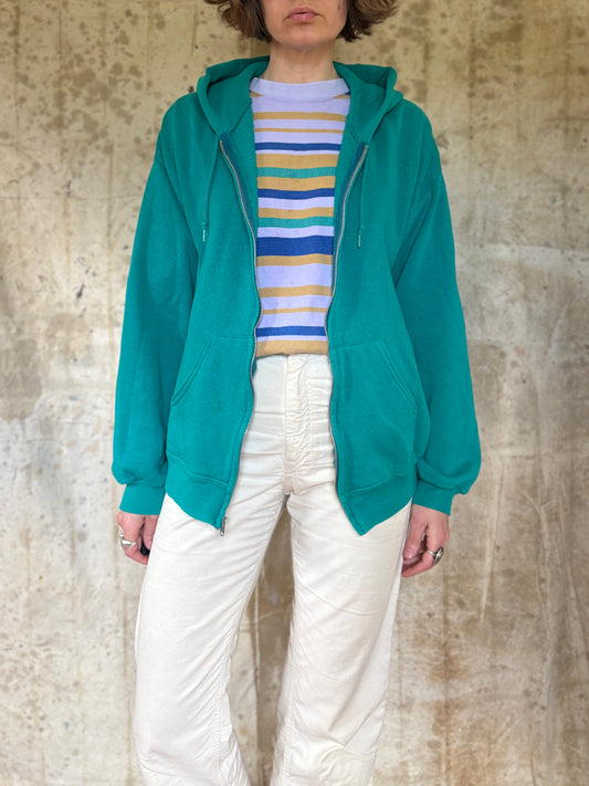 Vintage 80s Blank Turquoise Hoodie Sweatshirt