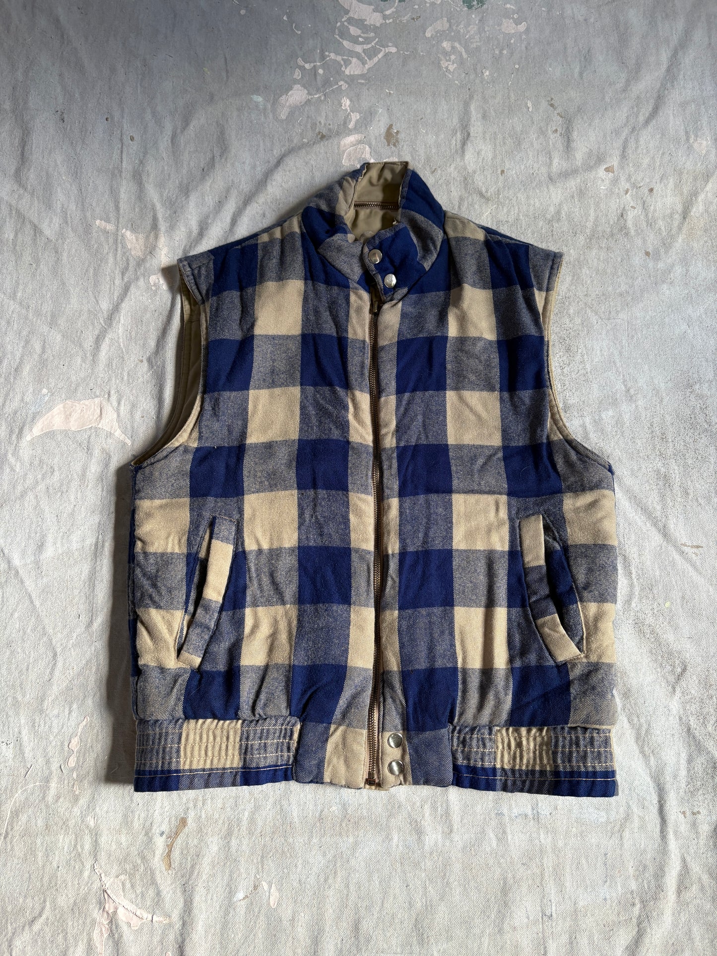80s Reversible Gingham Blue Tan Vest