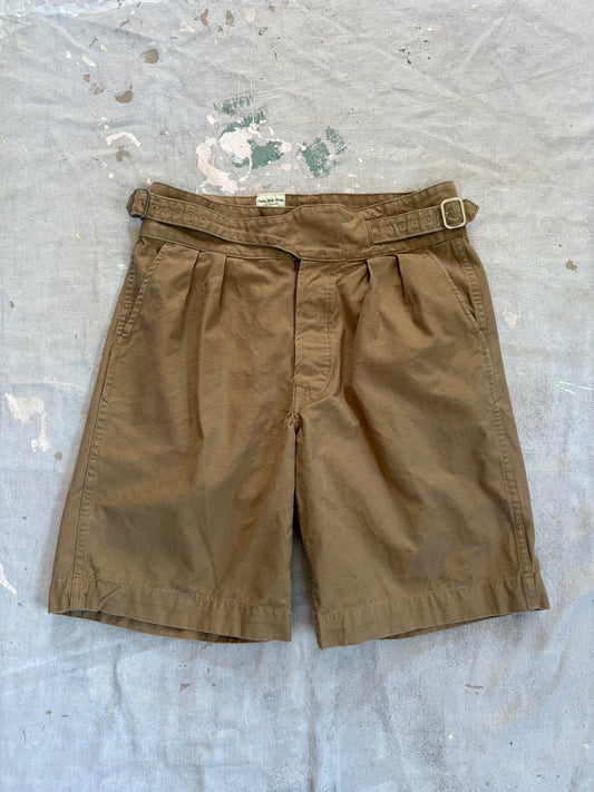 Vintage 40s Belted Waist Khaki Military Drill Shorts