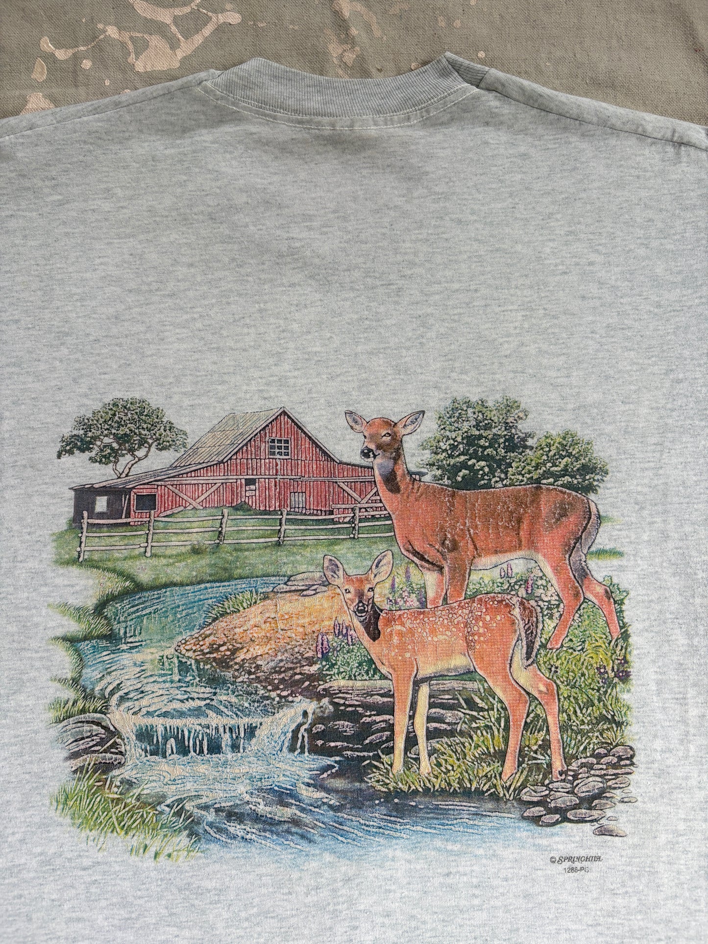 80s Deer Family And Barn Pocket Tee