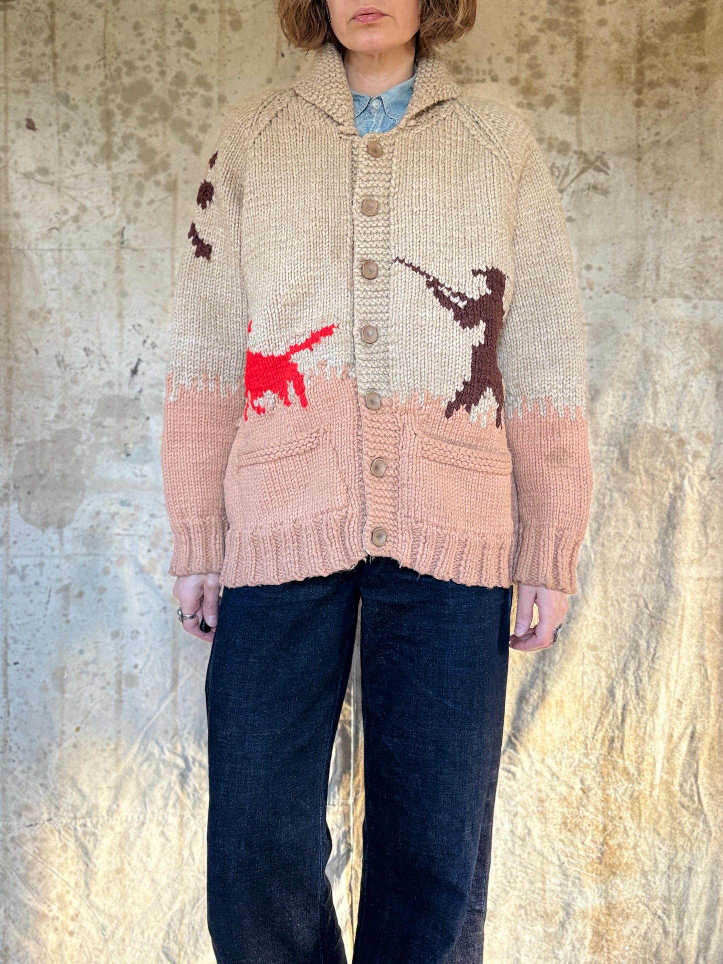 70s Hand Knit Mary Maxim “The Pheasant Hunt” Sweater