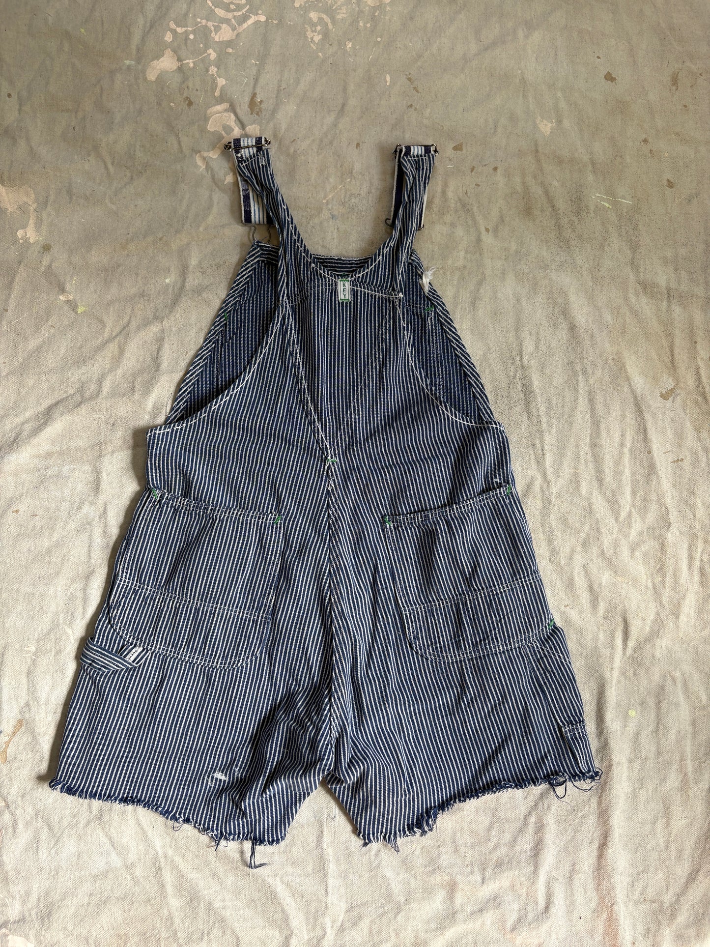80s Key Imperial Hickory Stripe Overalls Cut-Off Shorts