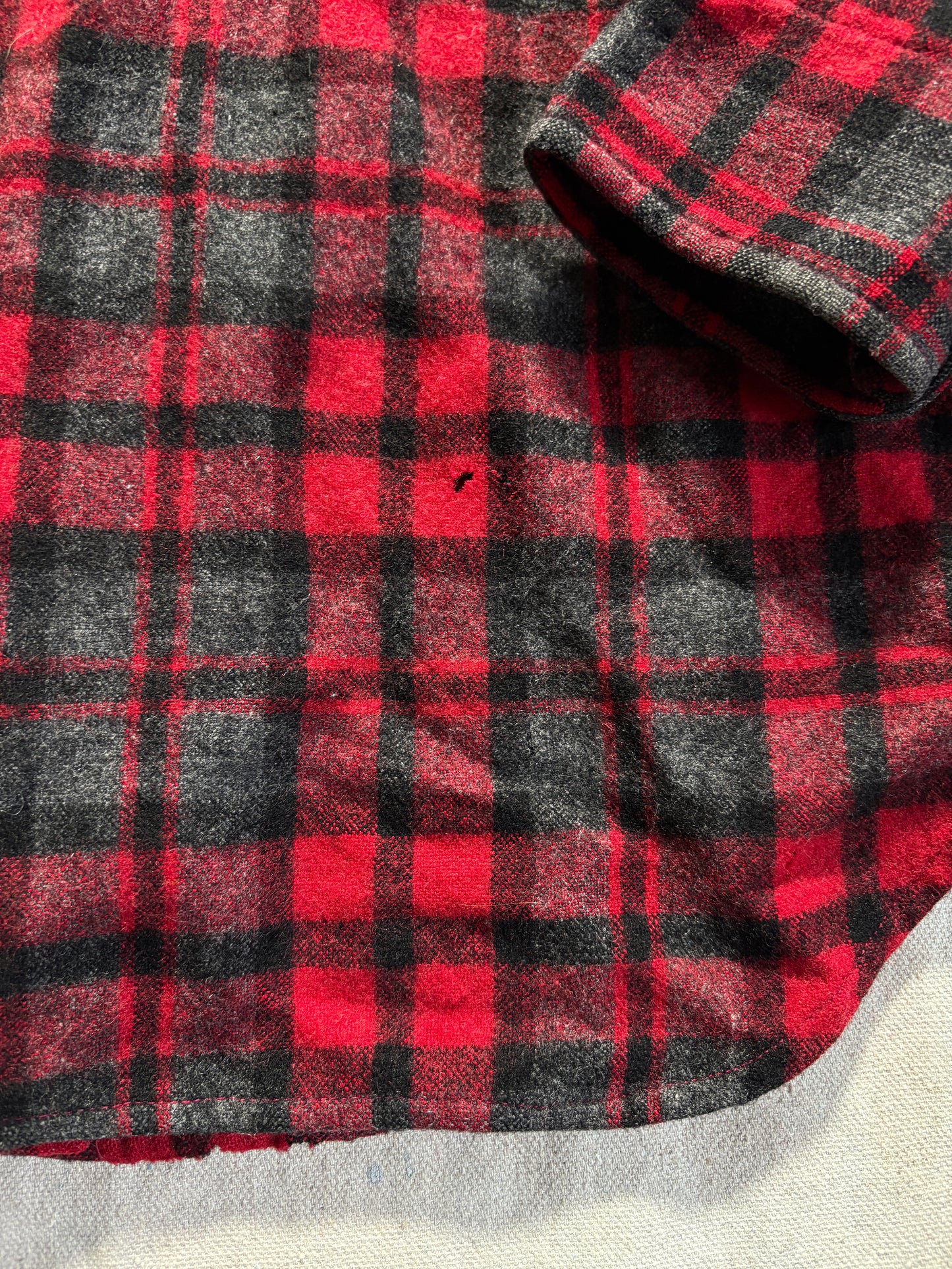 Vintage 80s Wool Blend Red, Black, Gray Plaid Button Down Shirt