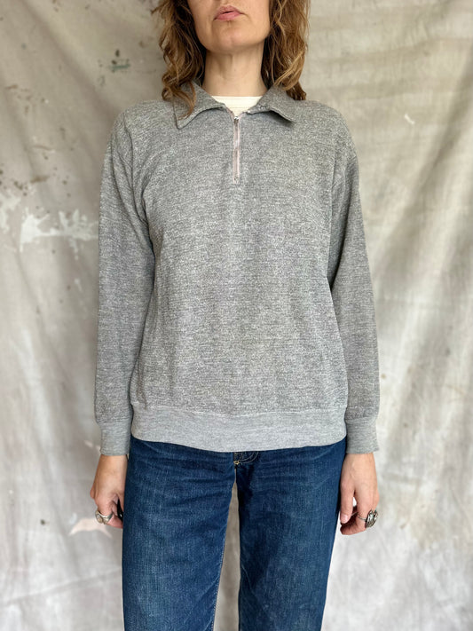 60s/70s Blank Heather Grey Quarter Zip Sweatshirt