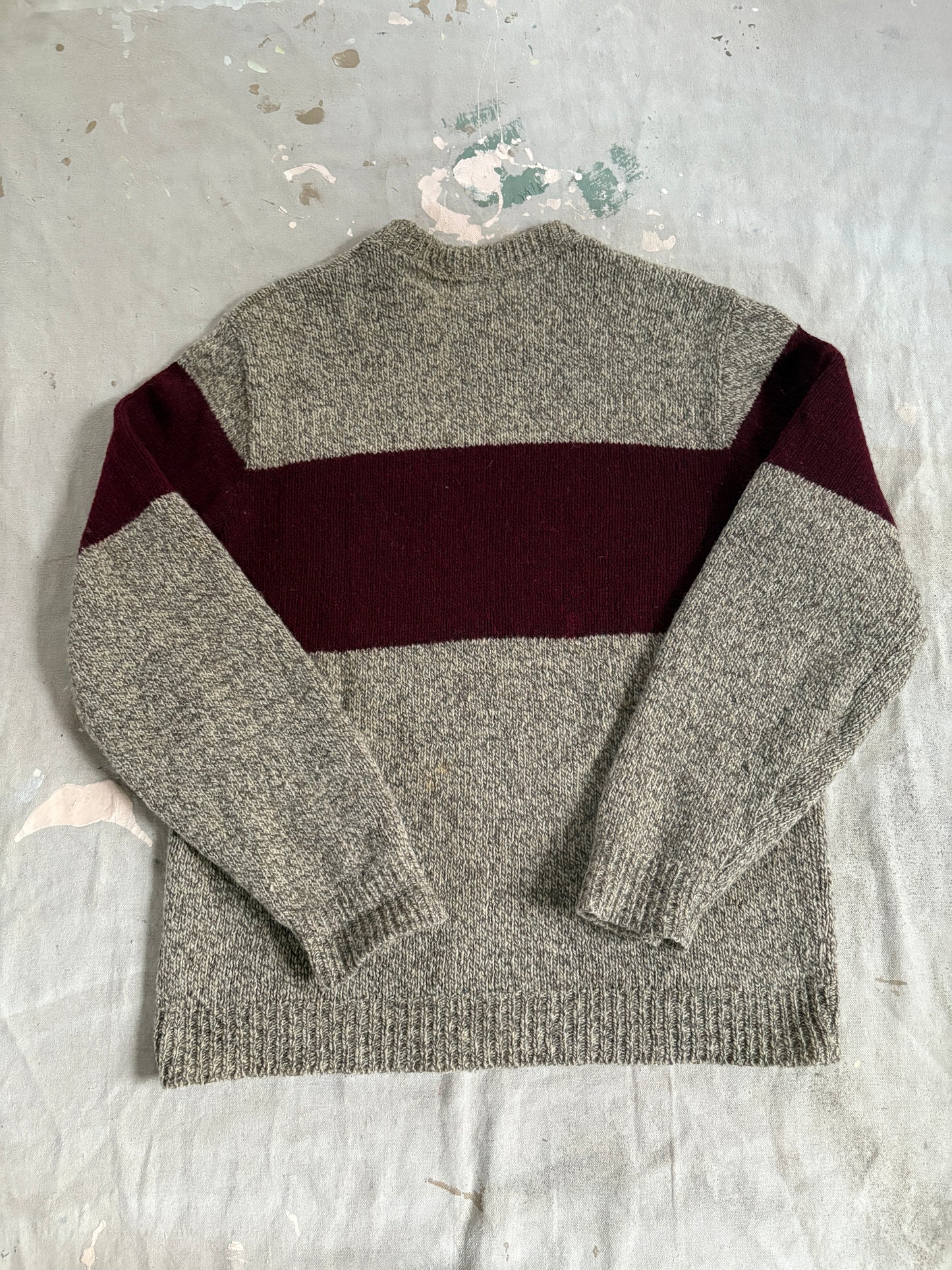 80s REI Oatmeal And Maroon Sweater