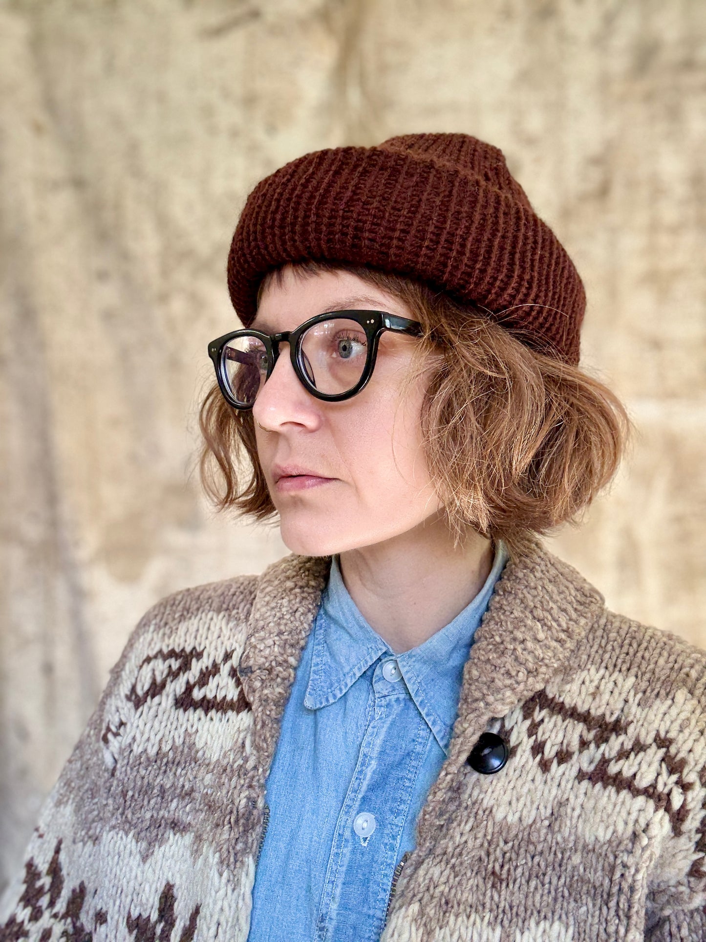 90s Hand Knit Chocolate Brown Beanie