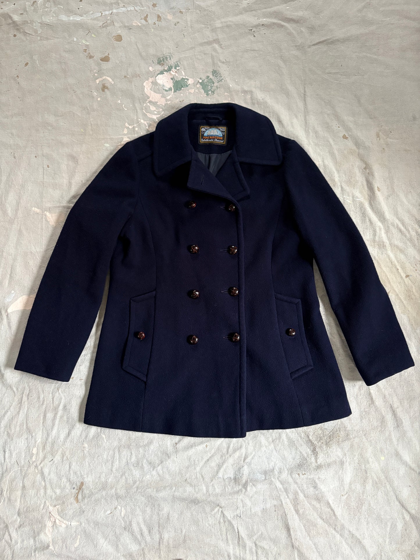 80s Navy Blue Double Breasted Peacoat