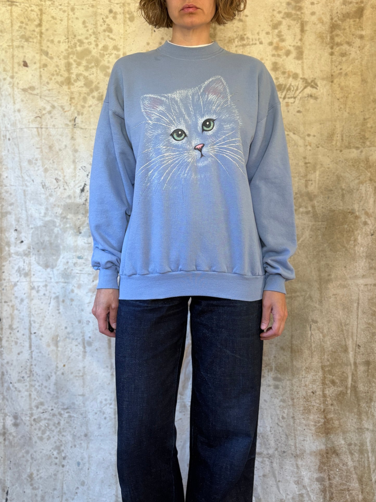 Vintage 90s Painted Cat Face Sweatshirt