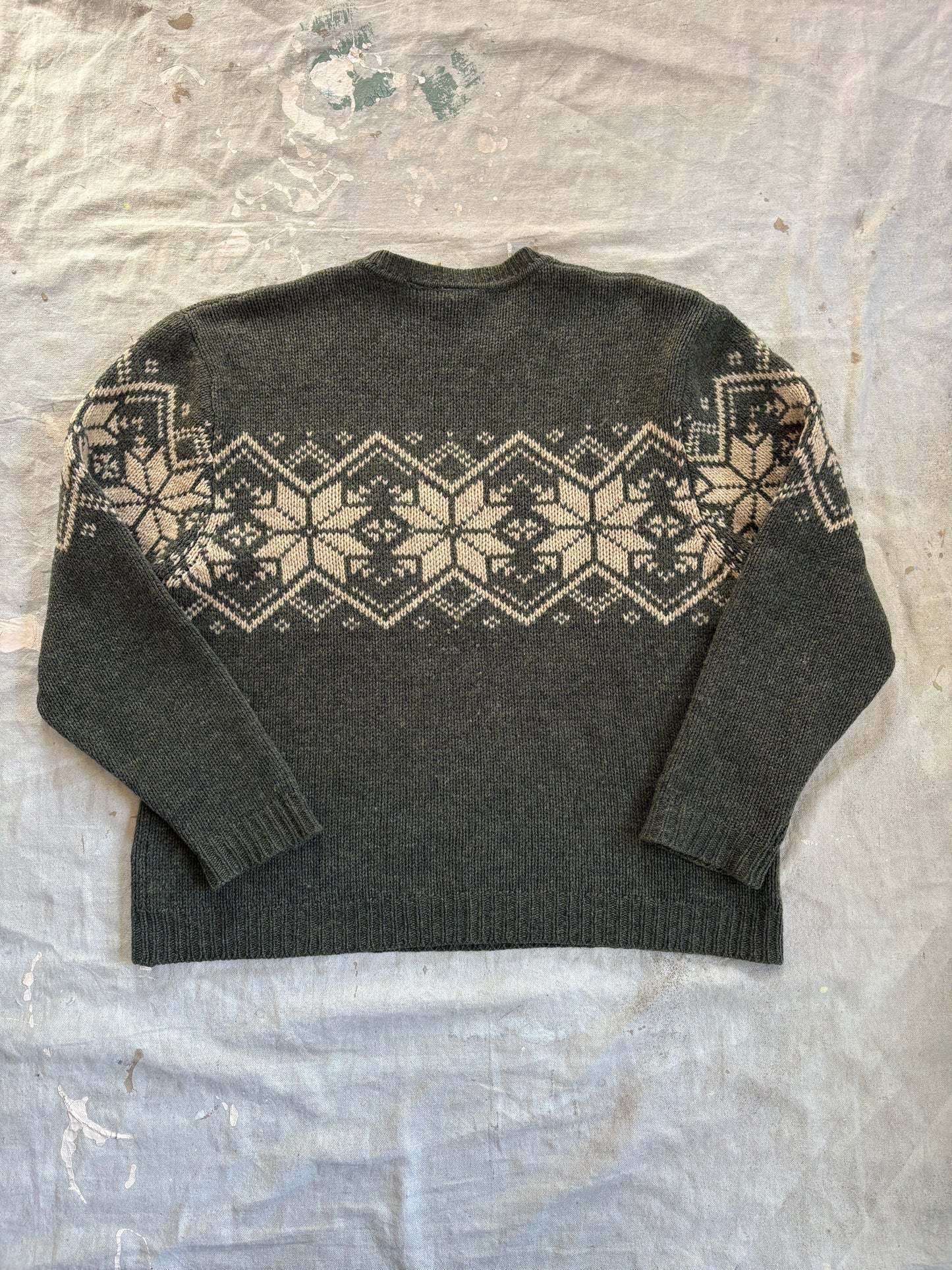 Vintage 90s Olive Green Snowflake Sweater