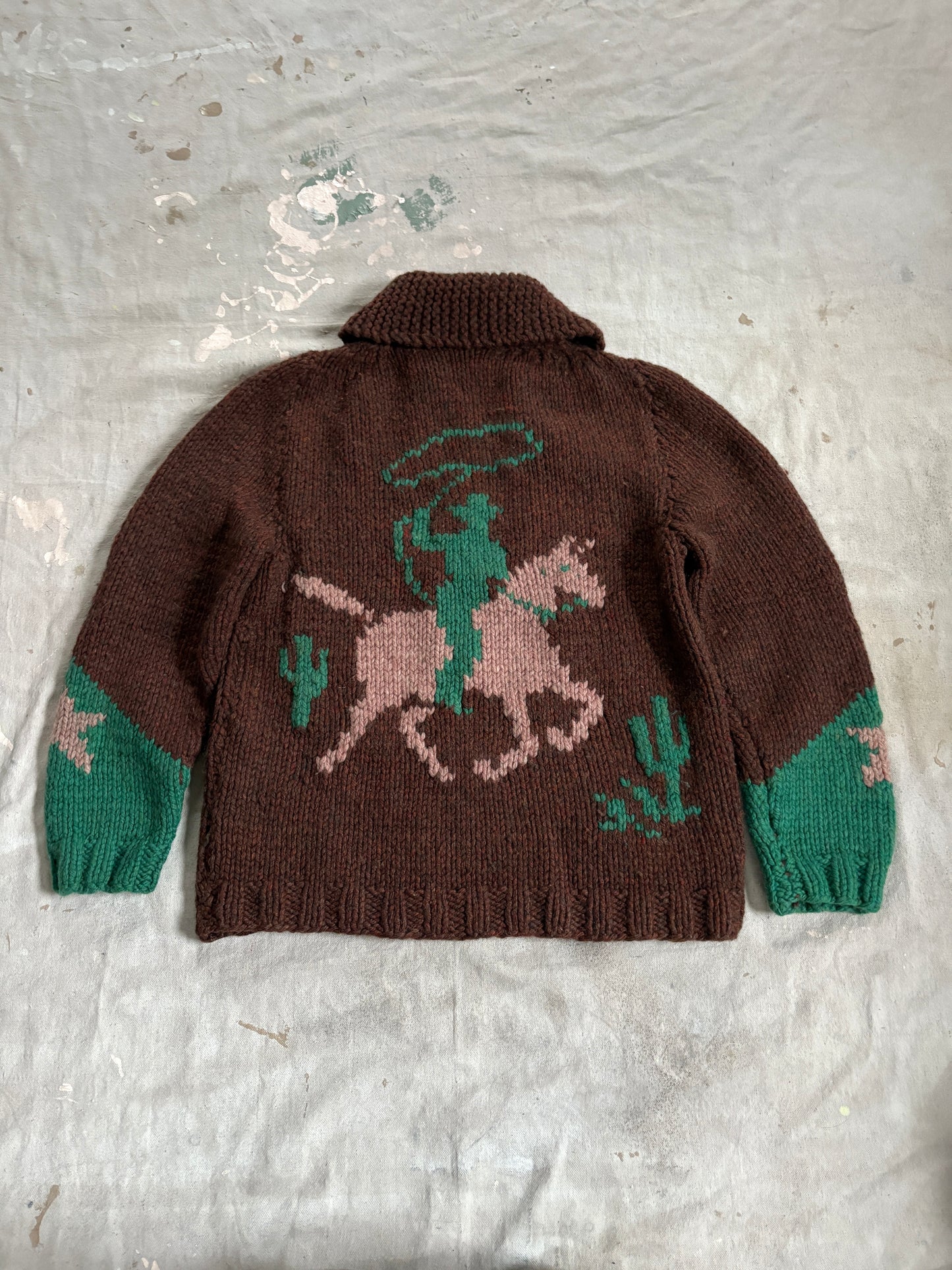 50s/60s Handknit Mary Maxim Cowboy Horse Sweater