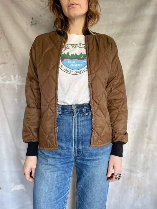80s Brown Nylon Quilted Jacket