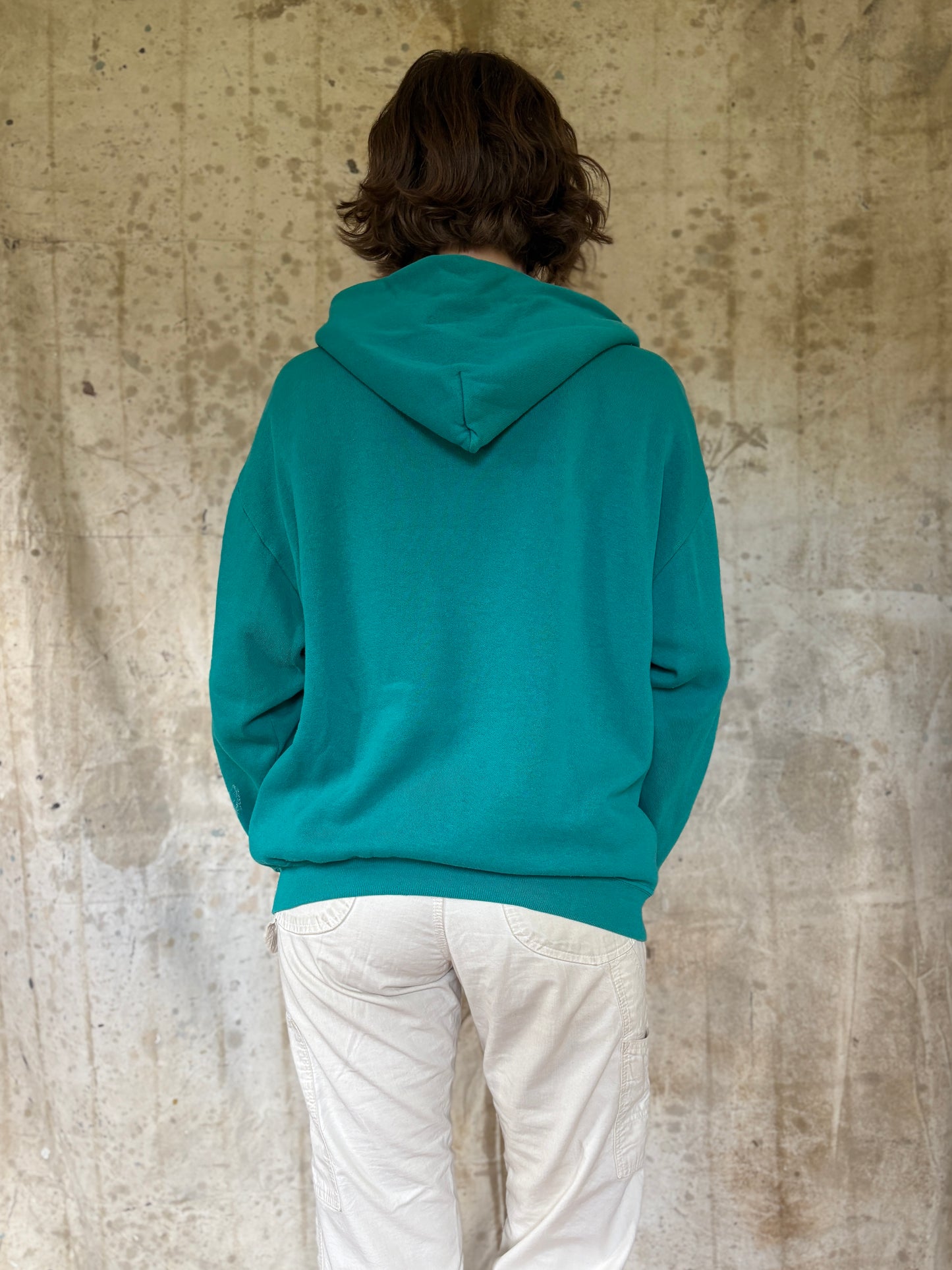 Vintage 80s Blank Turquoise Hoodie Sweatshirt