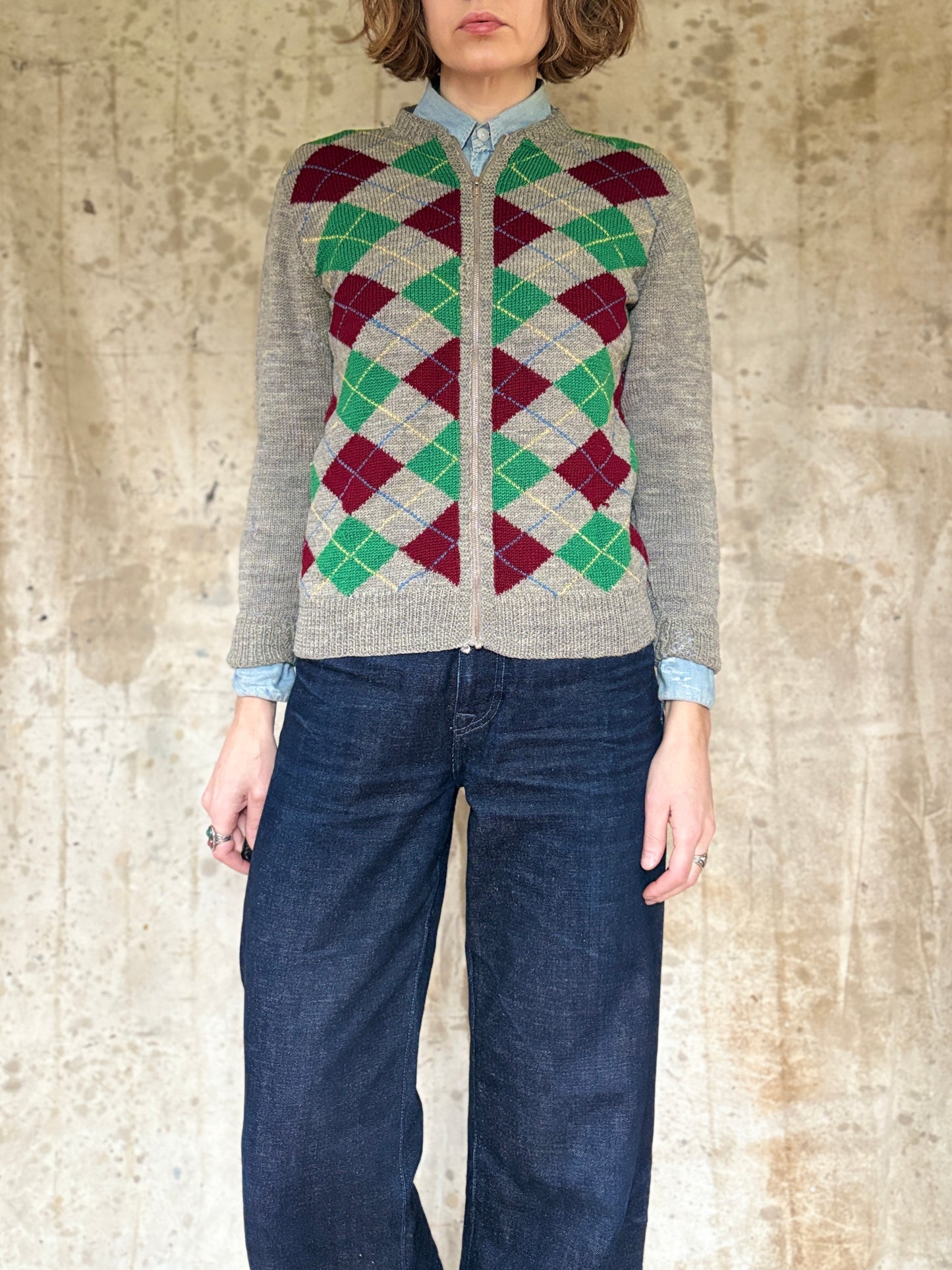 Vintage 40s/50s Argyle Knit Cardigan