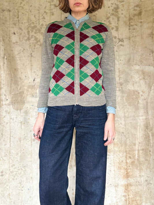 Vintage 40s/50s Argyle Knit Cardigan