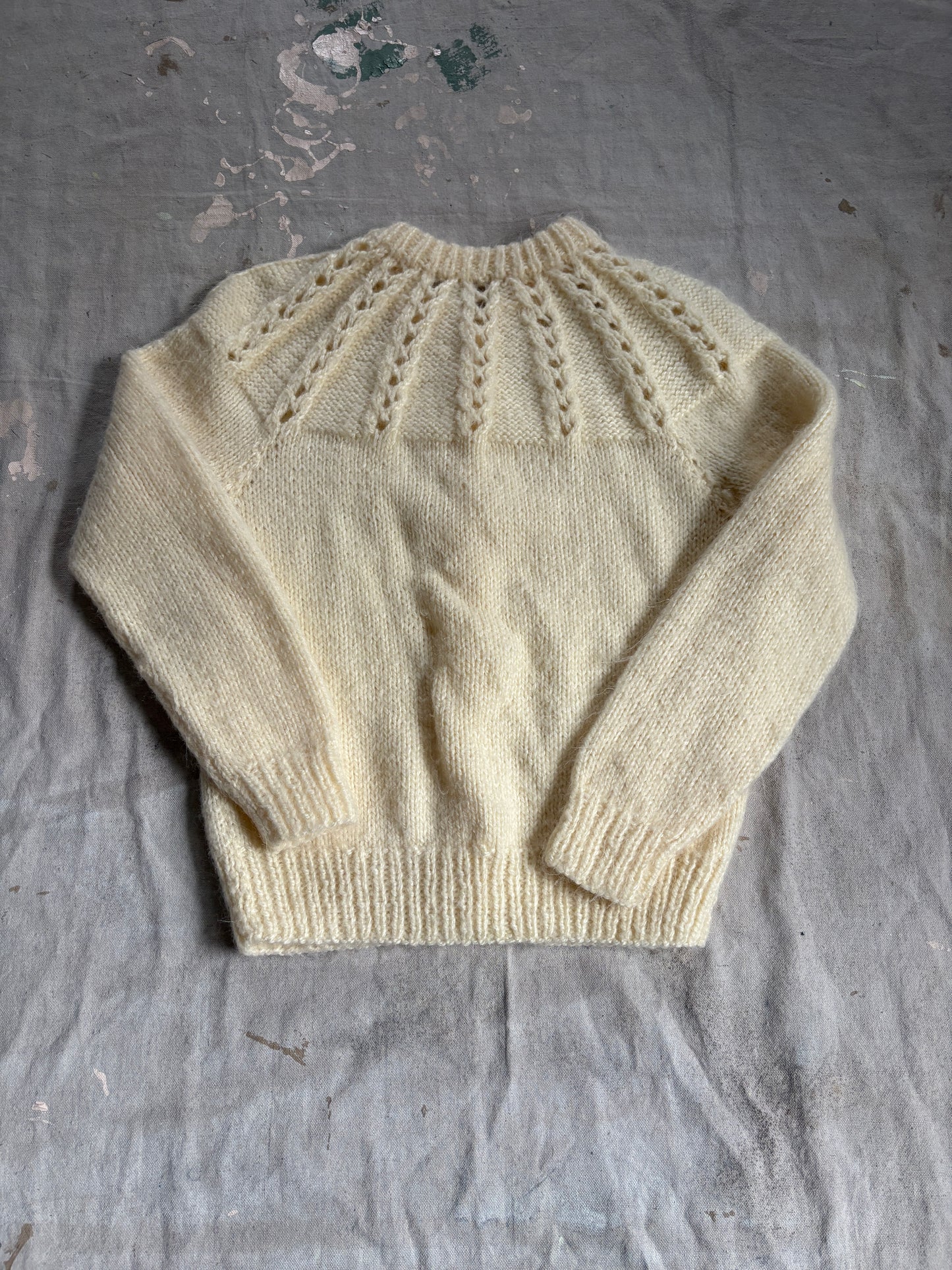 80s Hand Knit Ecru Cardigan Sweater