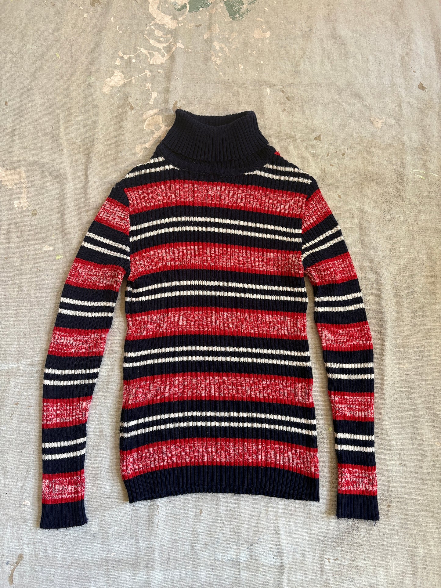 Vintage 70s Red White And Blue Space Dyed Knit Turtleneck