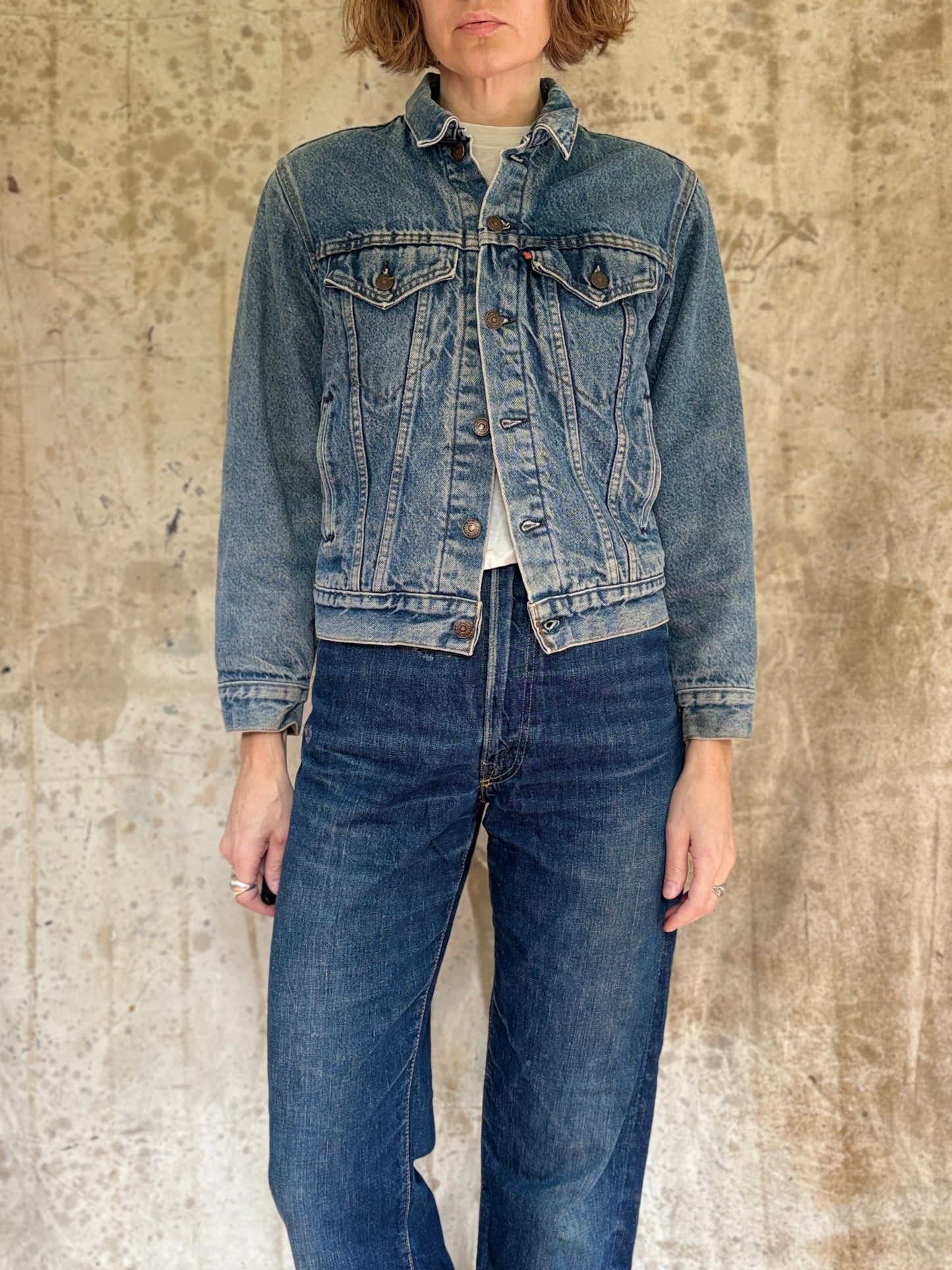 80s Buffalo Plaid Flannel Lined Levi’s Trucker Jean Jacket