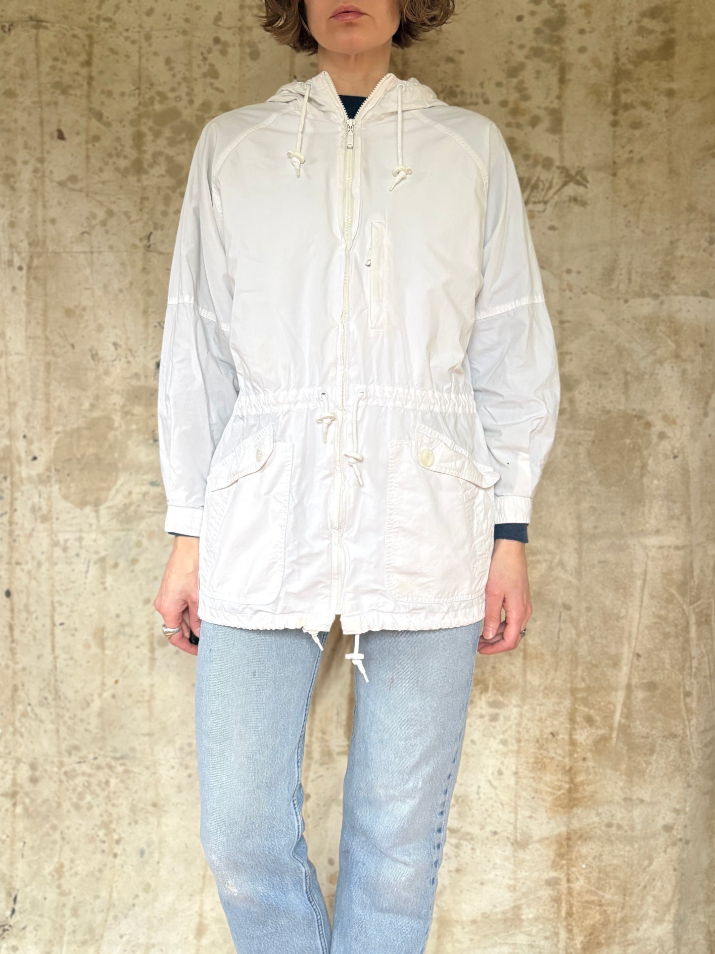 90s LL Bean White Cotton Wind Breaker Jacket