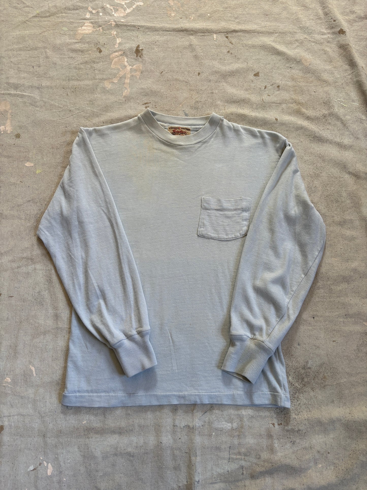 Vintage 50s Pale Blue Blank Pocket Tee