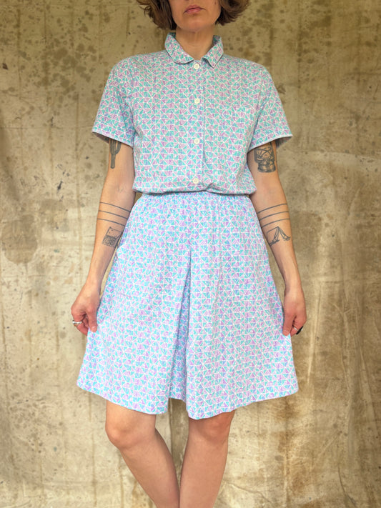 Vintage 80s Jantzen Geometric 2pc Set Blouse And Shorts