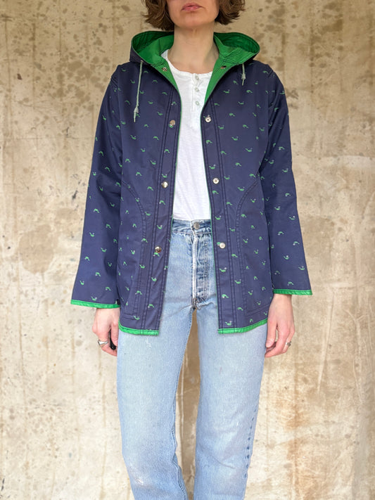 80s Whale Print Reversible Rain Coat