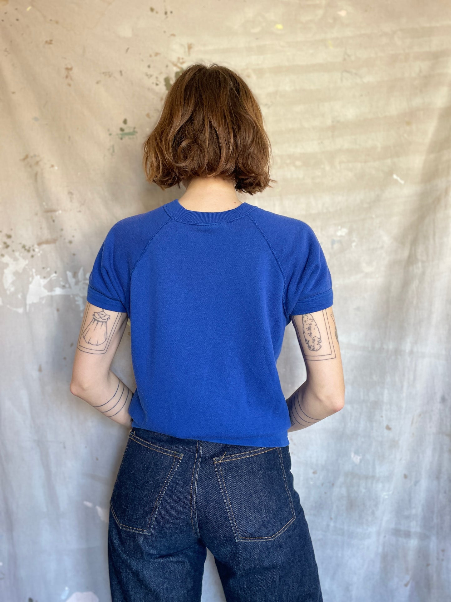 80s Blank Blue Short Sleeve Sweatshirt