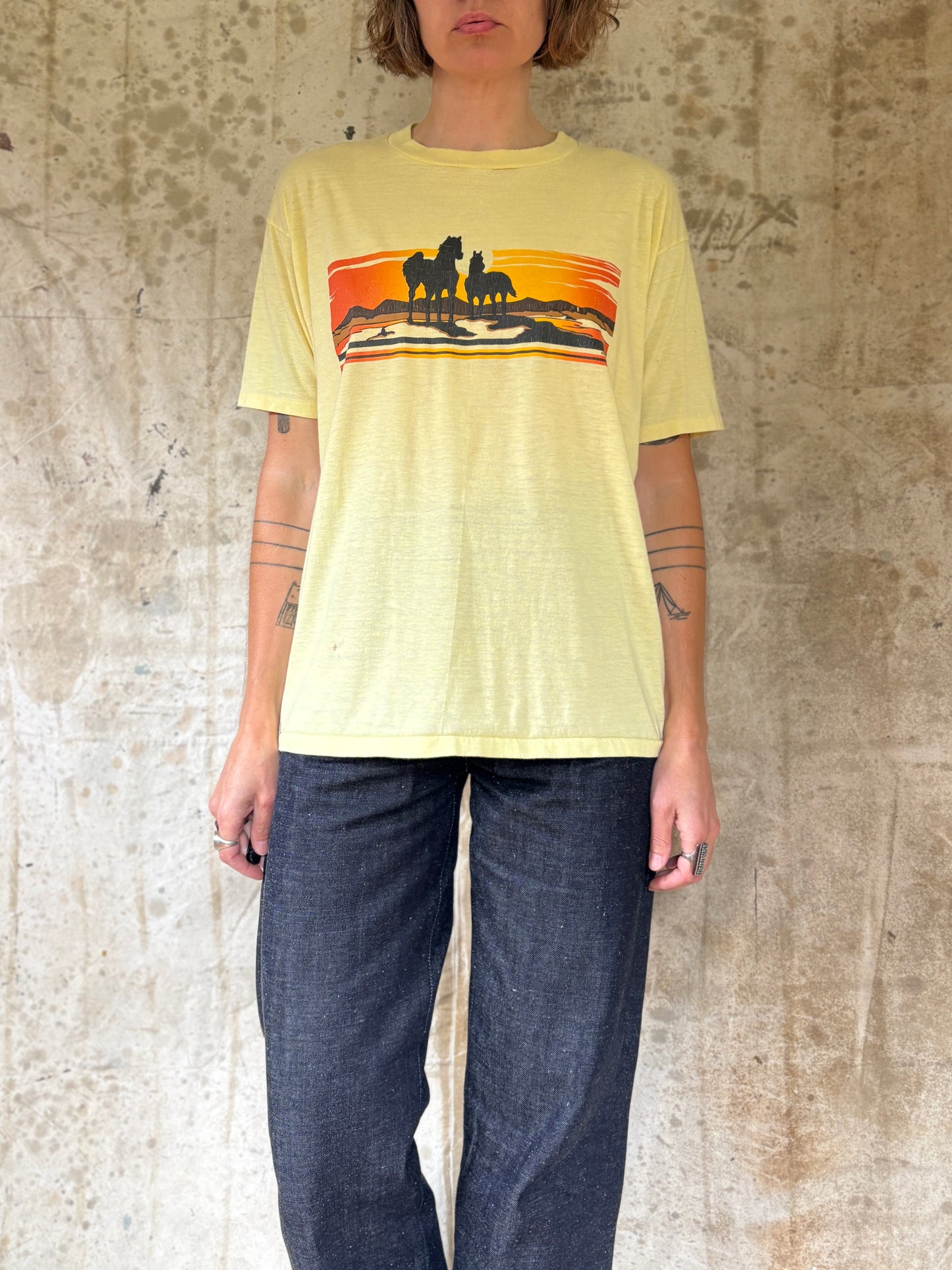 Vintage 80s Horses At Sunset Tee