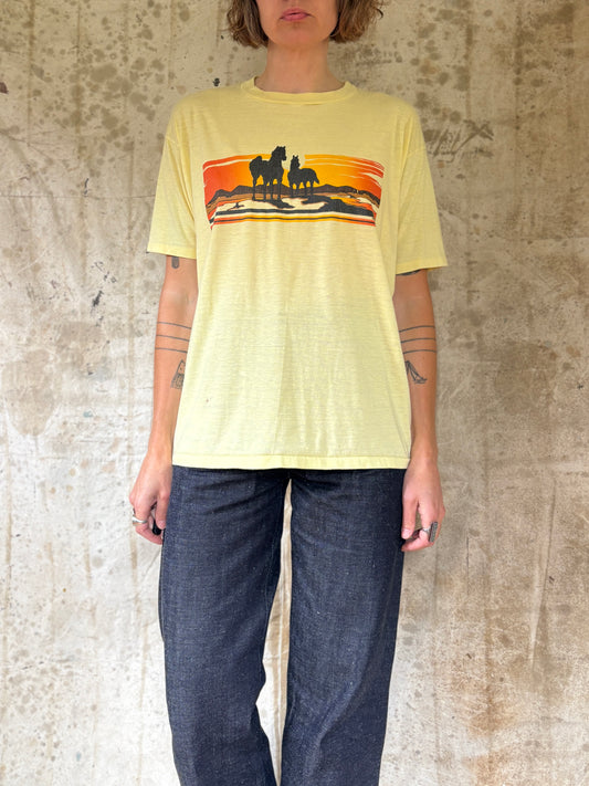 Vintage 80s Horses At Sunset Tee