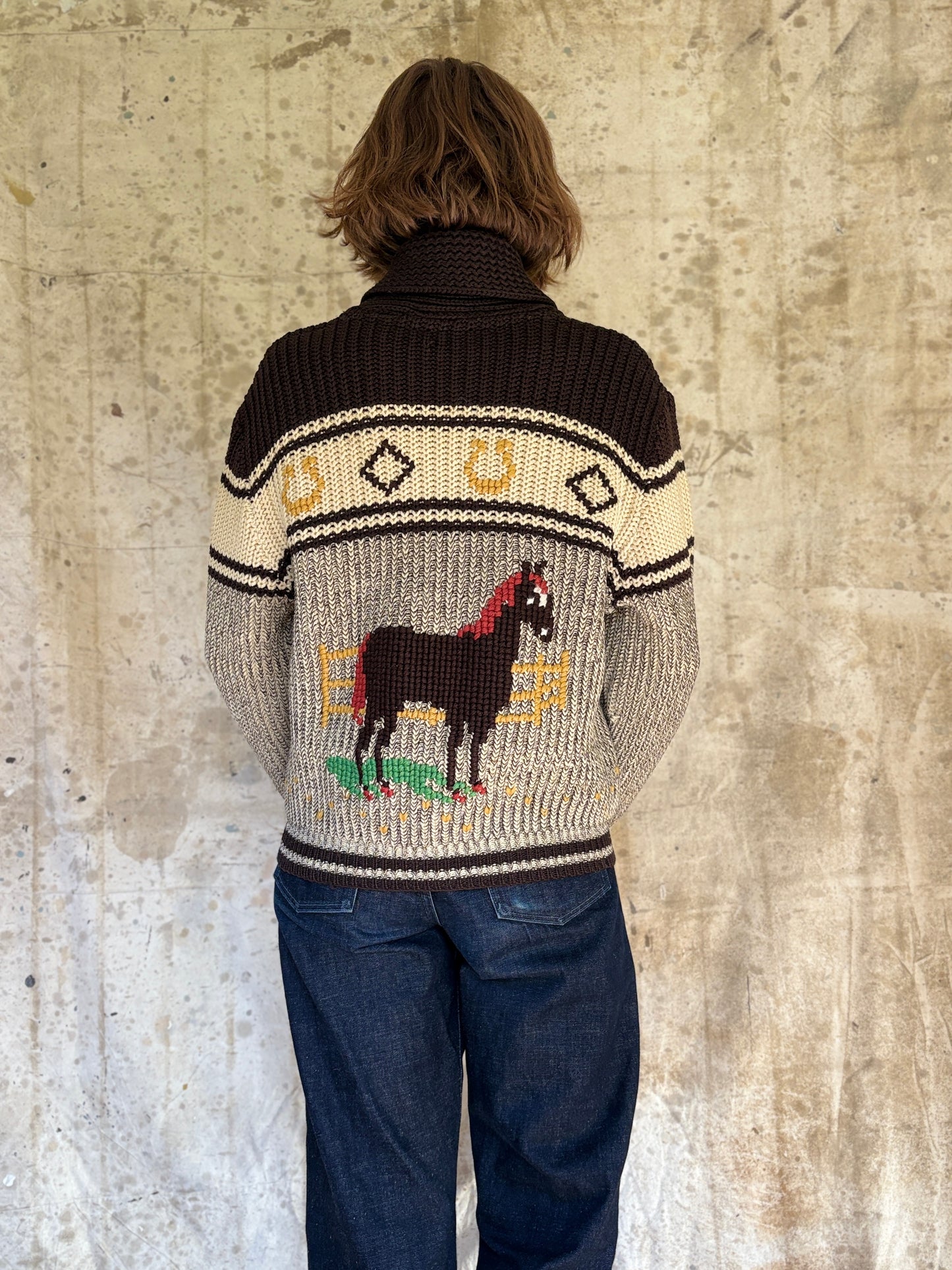 60s Horse Shawl Collar Sweater