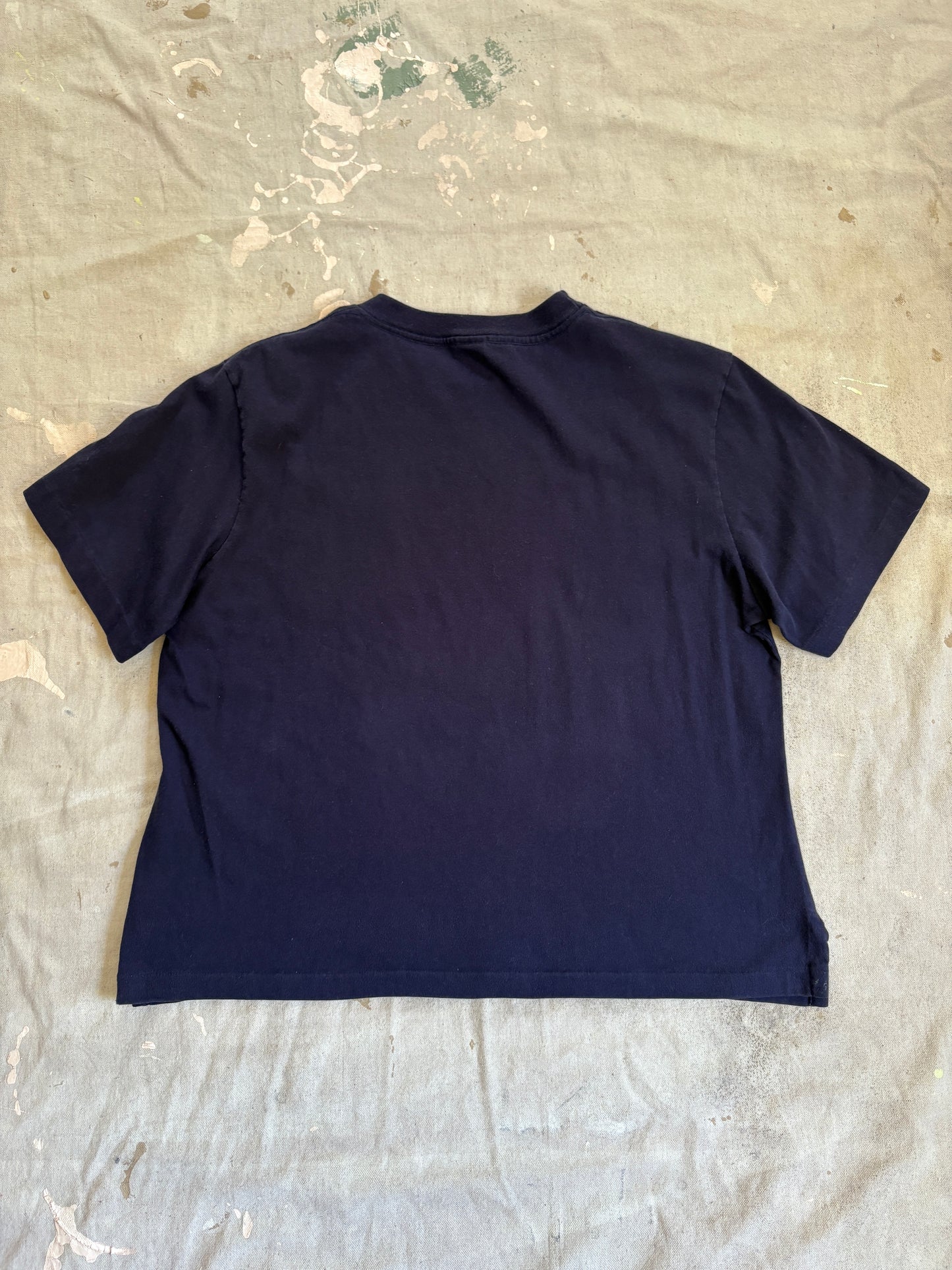 Vintage 90s Lands End Blank Navy Blue Pocket Tee