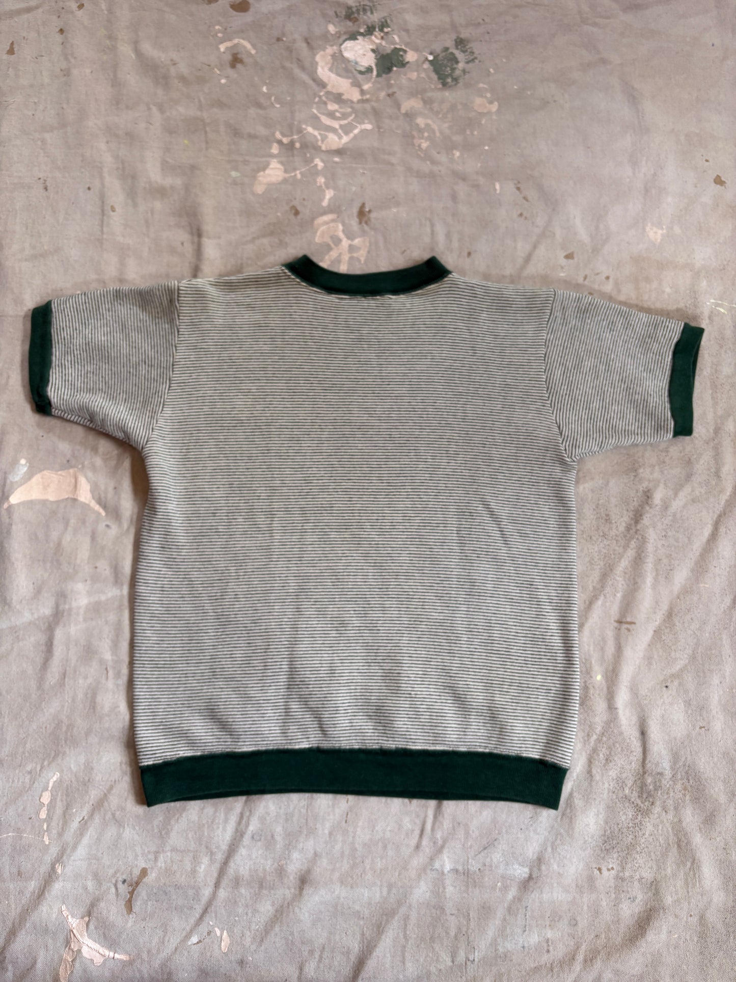 Vintage 60s Notre Dame Stripe Short Sleeve Sweatshirt