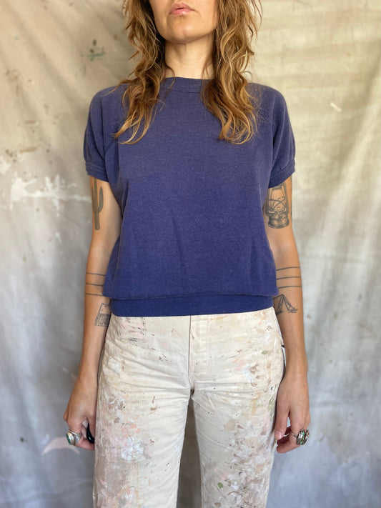 80s Blank Navy Blue Short Sleeve Sweatshirt