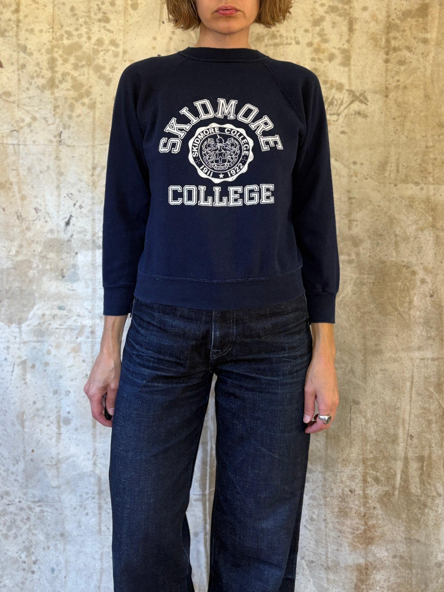 Vintage 80s Skidmore College Flocked Sweatshirt