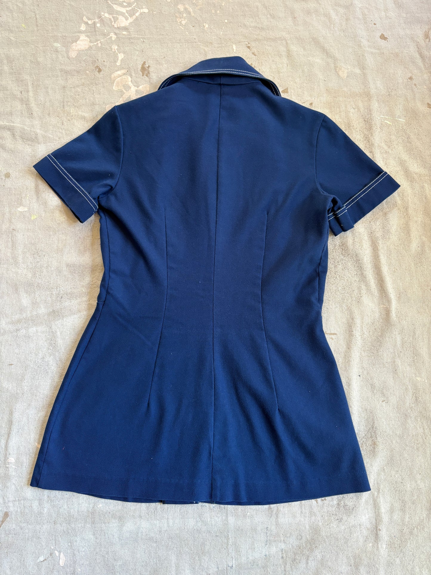 Vintage 70s/80s Navy Blue Blouse And Bell Bottom Pant Set