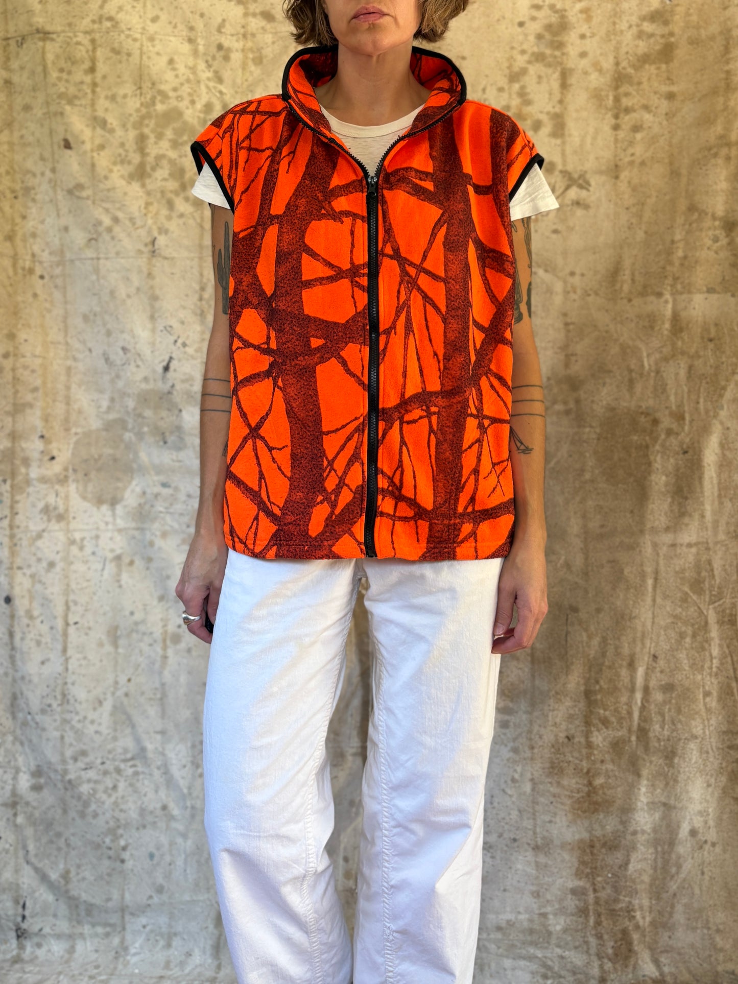 Vintage 90s/Y2K WFS Fleece Safety Orange Camo Vest