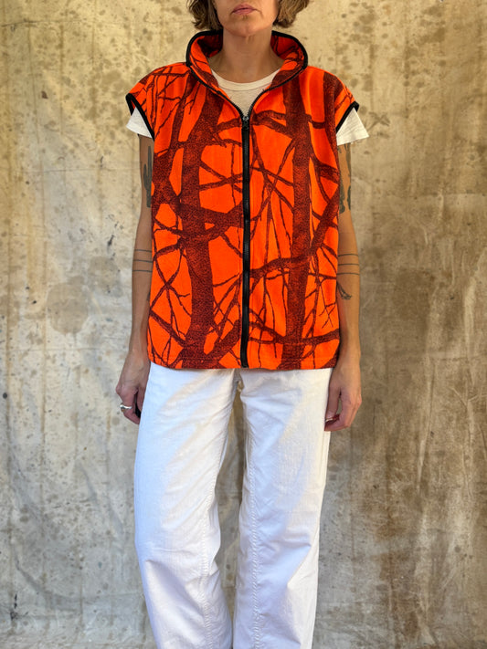 Vintage 90s/Y2K WFS Fleece Safety Orange Camo Vest